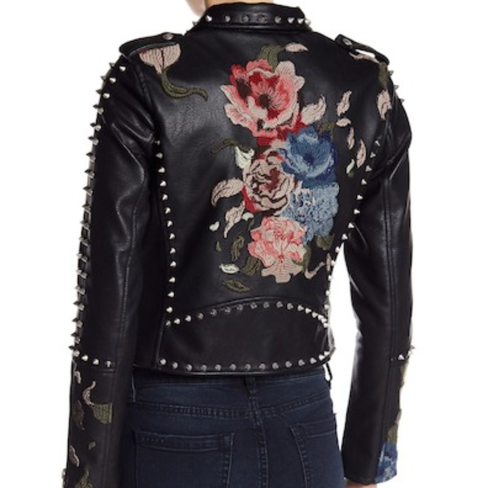 *SALE*Studded Embroiderd Vegan Leather Moto Jacket